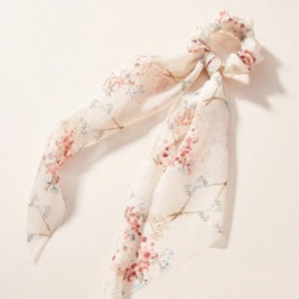 Anthropologie Floral Cream Hair Scrunchie